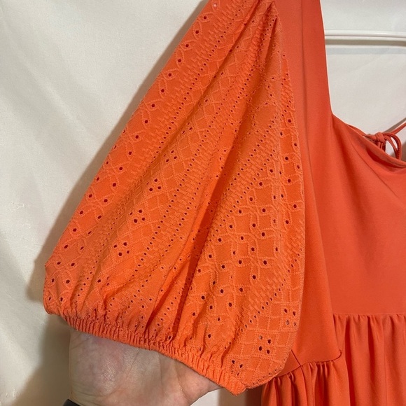 BCBG Orange Midi Dress with Eyelet Sleeves - Picture 5 of 11